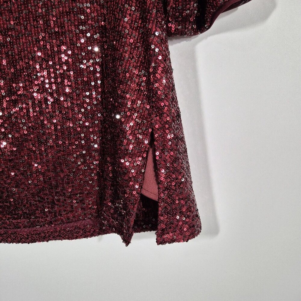 Alex Evenings Women's Size 2X Red Sequined Cowl Neck Blouse Tunic Top Plus (46) - Picture 10 of 14